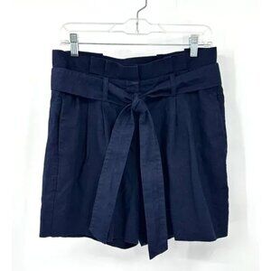 BODEN high waisted pleated short, tie belt, cotton linen, navy blue, size 8